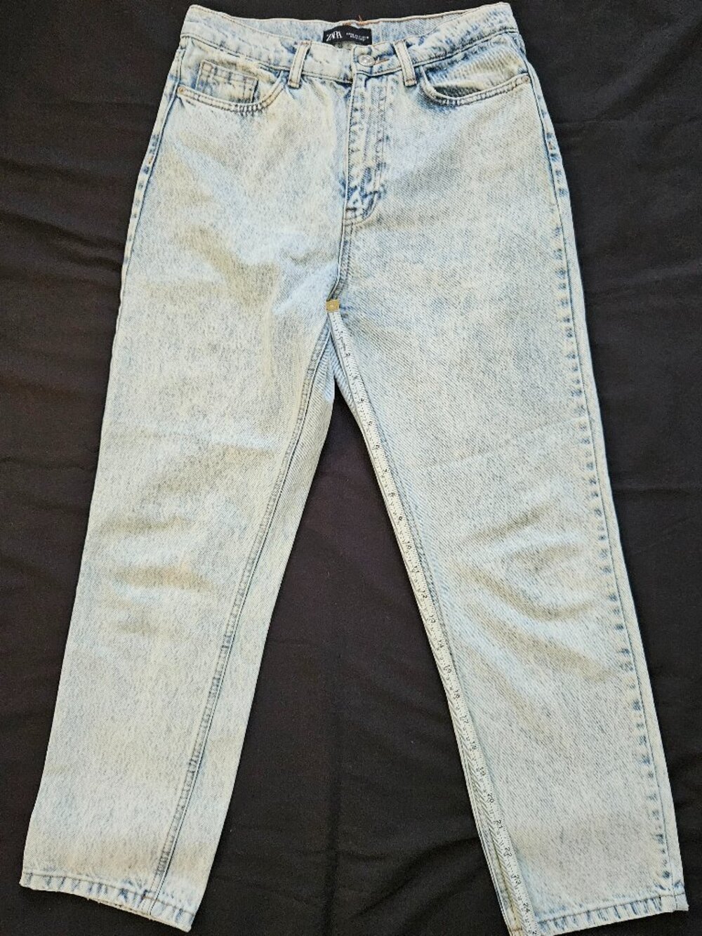 Zara High Waist Wide Leg Jeans US 4 Bleached Acid Wash Baggy